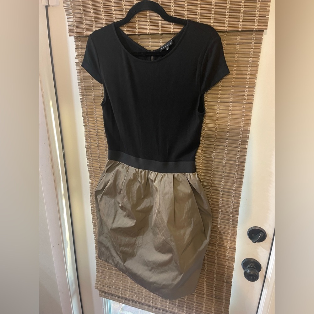 Theory Black Dress with Taupe Bubble Skirt